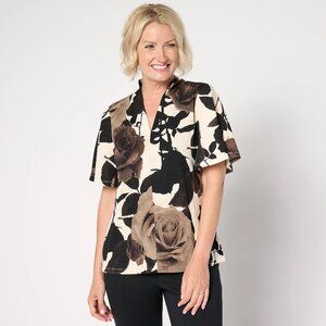 BEAUTIFUL by Lawrence Zarian Knit Crepe Pleated V-Neck Top -Ivory (Sz S) a667710